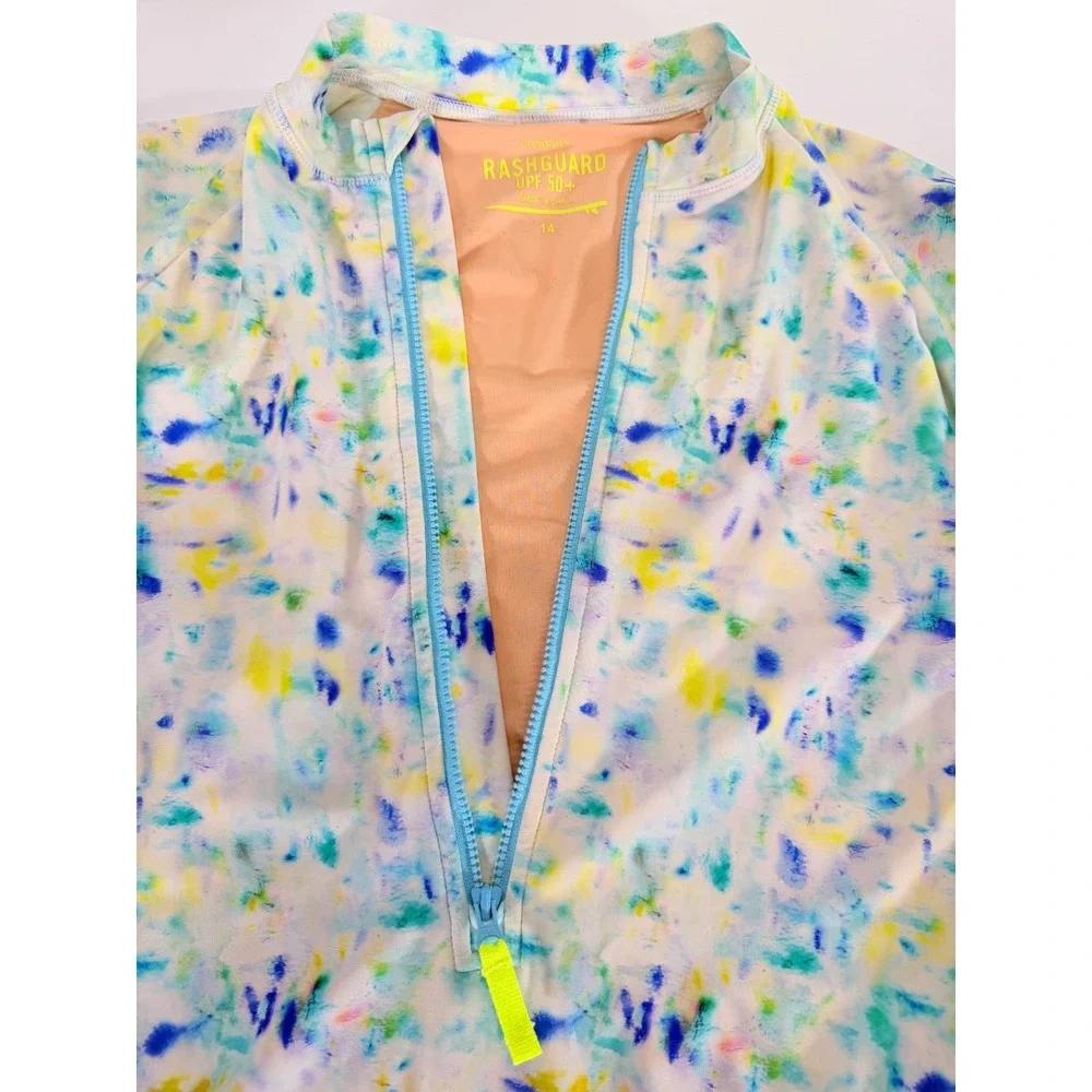 J.Crew Crewcuts Girls Rash‎ Guard One Piece Long Sleeve Tie Dye Swimsuit Size 14